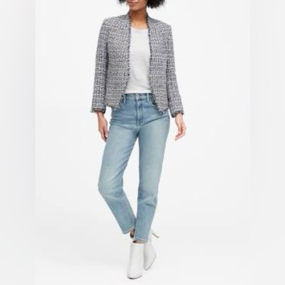 NWT Banana Republic Collarless Metallic Tweed Blazer in Coastal Blue Size 2
